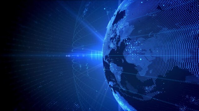 Blue Earth globe rotating with negative space for text.