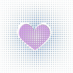 Pink heart on a blue background of squares.