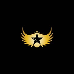 Gold Winged Shield with Star in the middle Logo Vector in Elegant Style with Black Background