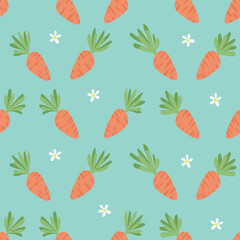 Carrot Seamless Pattern. Happy Easter. Carrots for Easter Bunny. Vector seamless texture with a lot of cartoon carrots