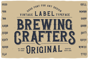 Vintage label font named Falange. Retro typeface with letters and numbers for any your design like posters, t-shirts, logo, labels etc. - 406993014