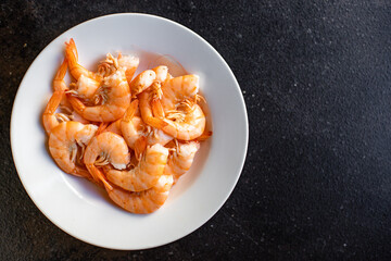 shrimp boiled prawn seafood crustacean on the table for meal snack outdoor top view copy space for text food background rustic image diet pescetarian