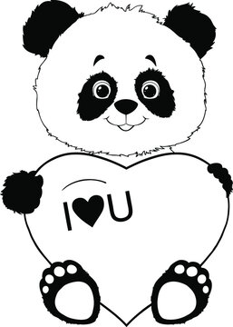 Happy Valentine's Day with panda holding a Heart Love. Smiling Animal character for congratulation with wedding, birthday card and poster. Panda vector illustration in cartoon style. Isolated clipart