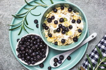 Healthy breakfast with blueberries