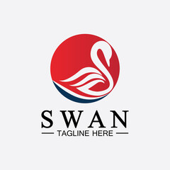 Swan logo icon vector illustration  design template.elegant Flying swan bird logo