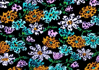 Foto op Plexiglas abstract oil painted animal skin and floral pattern © TT3 Design