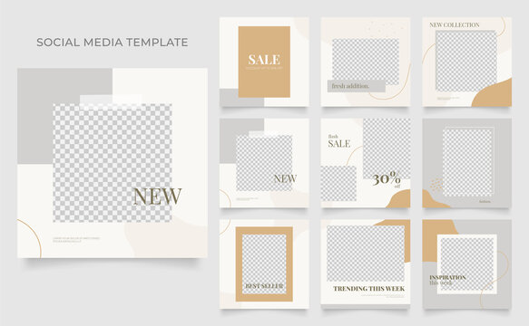 social media template banner blog fashion sale promotion. fully editable instagram and facebook square post frame puzzle organic sale poster. brown grey white vector background