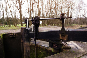 canal lock  and wooden  lock gate.