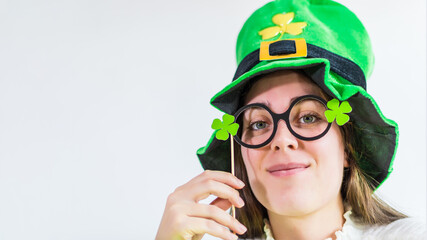 Fun Woman With St. Patrick´s Day Hat. Saint Patrick´s Day Holiday.