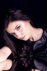 attractive brunette make up look close up shoot in studio