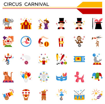 Circus carnival icon set.