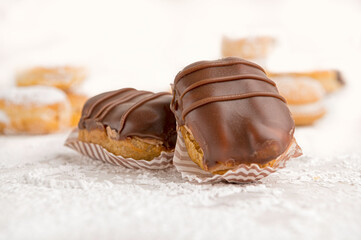 eclair on a close look with a white background 