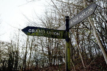 Sign post for Grand union canal and kings norton junction