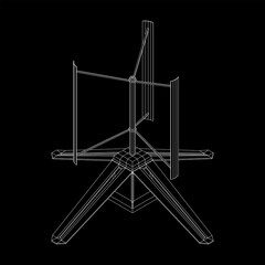Darrieus wind turbine. Windmill generator wireframe low poly mesh. Vector illustration