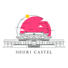 Flat icon vector illustration of a historic building castle in the Japan, Simple outline icon design cartoon landmark for praying vacation travel tourist attractions. Line art of Shuri Castle