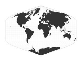 Map of The World. Baker Dinomic projection. Globe with latitude and longitude net. World map on meridians and parallels background. Vector illustration.