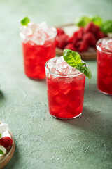 Fresh raspberry cocktail with basil