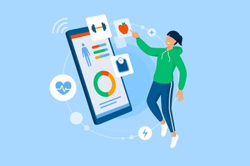 Sporty woman using a workout and meal planner app