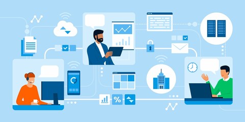 Business people working together online