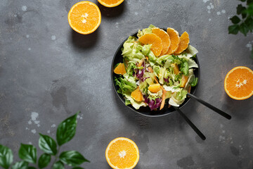 Concept of vegan food with green salad