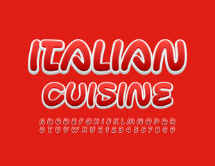 Vector bright template Italian Cuisine. Modern style Font. Creative Alphabet Letters and Numbers set