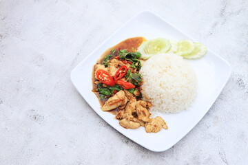 Stir Fried Basil pork with Rice favorite menu and fast for cooking in Thailand 