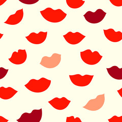 Cute vector seamless pattern with hand-drawn lips on the white background. Vector repeat Valentine's day design for fabric or wallpaper.