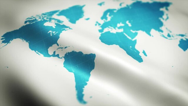 World Map Flag Waving Textured Background Loop/ 4k animation of a waving textured world map flag background, with fabric and wind effect seamless looping