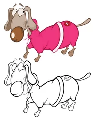 Muurstickers Vector Illustration of a Cute Cartoon Character dachshund in a coat. for you Design and Computer Game. Coloring Book © liusa