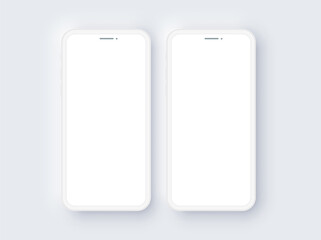 Realistic iPhone Double Mobile Phone Neomorphism Template Mockup Vector