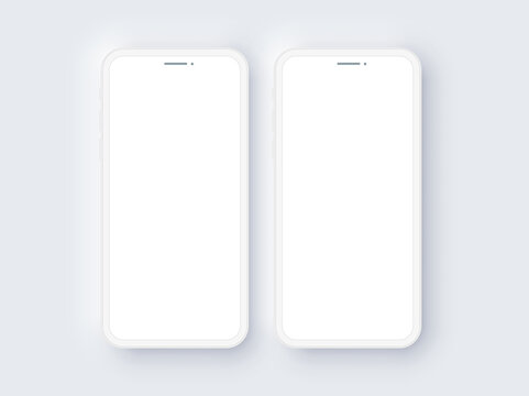 Realistic iPhone Double Mobile Phone Neomorphism Template Mockup Vector