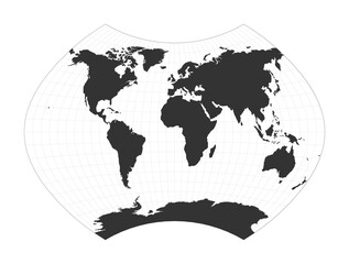 Map of The World. Ginzburg IX projection. Globe with latitude and longitude net. World map on meridians and parallels background. Vector illustration.