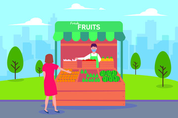 Shopping fruit during pandemic 2D flat vector concept for banner, website, illustration, landing page, flyer, etc