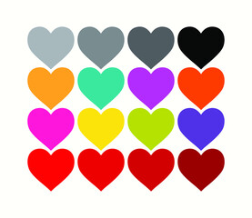 Heart shaped love icon set in different colours. Square shaped love pattern, valentine's day symbol background and design element.