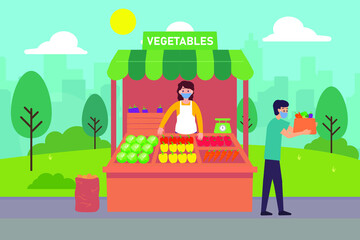 Fruit and vegetables stall 2D flat vector concept for banner, website, illustration, landing page, flyer, etc