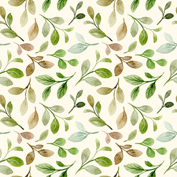 Seamless pattern of green leaves watercolor