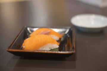 Classic sushi with raw fresh salmon
