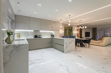 Photo sur Plexiglas Marbre Cuisine moderne en marbre blanc de luxe dans l& 39 espace studio