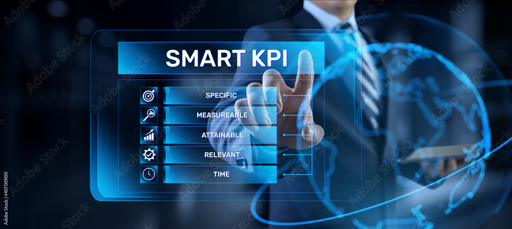 Aufkleber smart kpi key performance indicator business technology concept on screen.