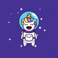 Cute unicorn in spacesuit costume flying 