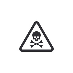 Danger warning icon. Danger warning - Vector icon. Risk sign. Death sign. Skull with bones. Alert sign. Poisonous substance. Threat of poisoning. Skull sticker. Life threat. Poison sign.