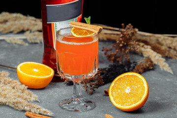 Warming winter cocktail with aperol. Hot aperol. Cocktail For New Years and Christmas. Christmas...