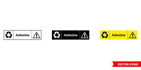 Asbestos landscape hazardous waste recycling sign icon of 3 types color, black and white, outline. Isolated vector sign symbol.