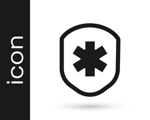 Grey Medical shield with cross icon isolated on white background. Protection, safety, password security. Vector Illustration.