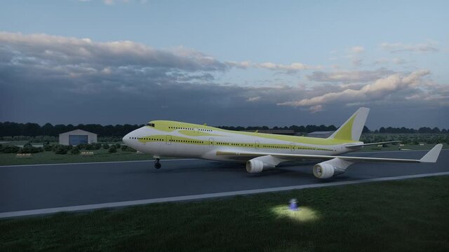 Passenger plane landing 3D illustration