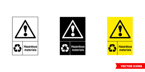 Hazardous materials hazardous waste recycling sign icon of 3 types color, black and white, outline. Isolated vector sign symbol.