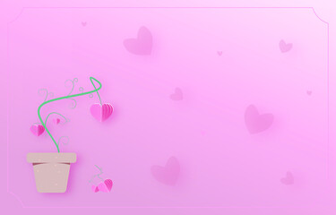 vector heart tree with heart in pot isolated on pink background,Festive valentine. Flat style.