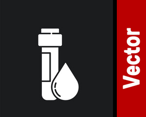White Test tube with water drop icon isolated on black background. Vector Illustration.
