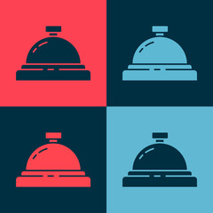 Pop art Hotel service bell icon isolated on color background. Reception bell. Vector Illustration.
