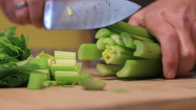 Celery cut on cutting board